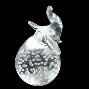 Bullicante Controlled Bubbles Clear Glass Elephant Paperweight Vintage MCM